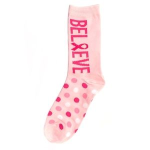 BELIEVE Pink Ribbon Breast Cancer Crew Socks